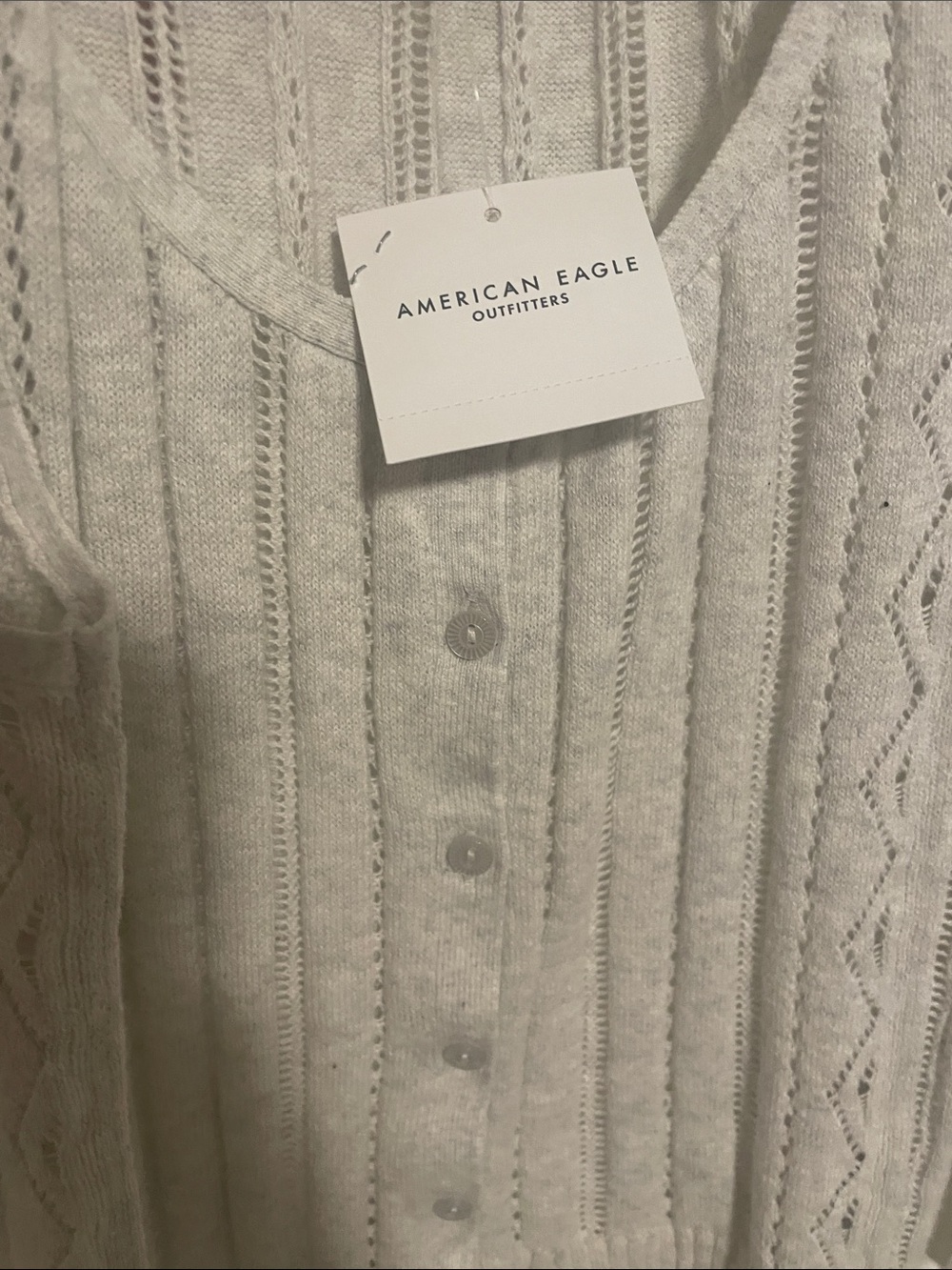 American Eagle Outfitters grey Cable-Knit Button Tank with Fringe - Picture 5 of 5